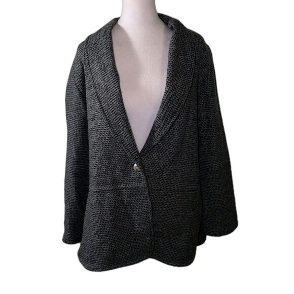 Vintage Coldwater Creek Cardigan Sweater Medium Wool Blend Black Grey Grandpa - Picture 1 of 10